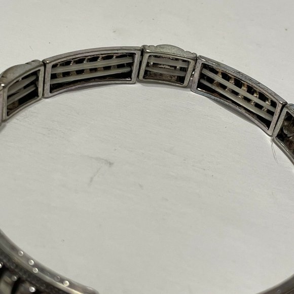 silver tone stretch Rectangle Station Bangle Bracelet Art Deco Black - Picture 4 of 6